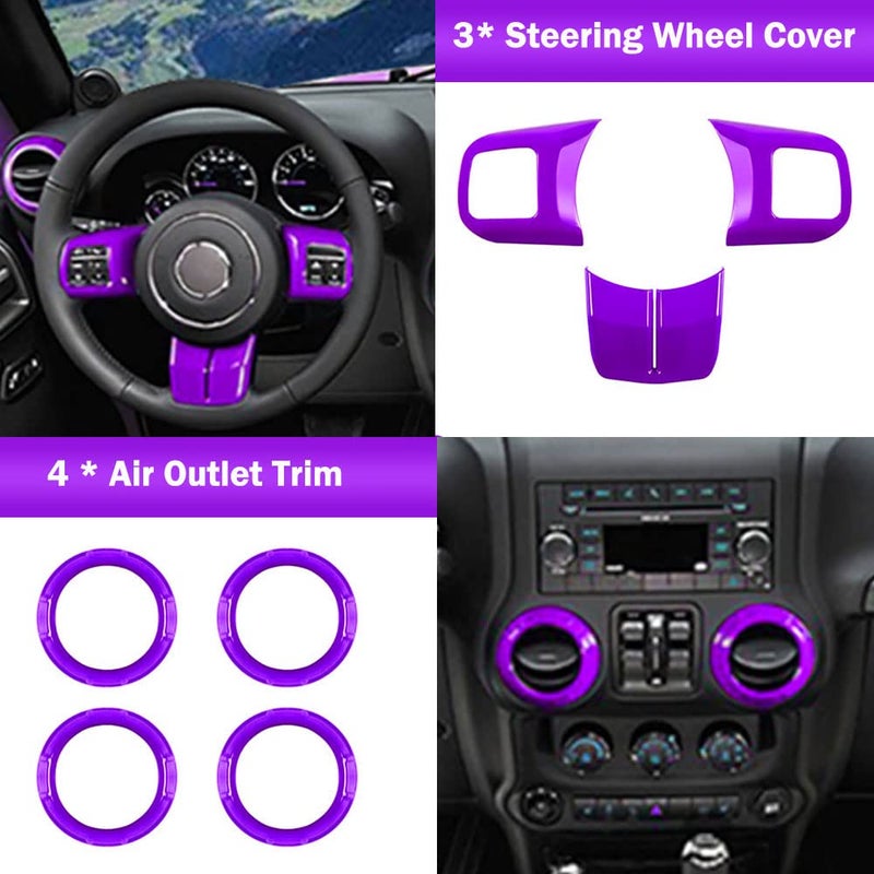 Opall 18 PCS Full Set Interior Decoration Trim Kit,Interior Door Handle Cover Trim,Copilot Handle Cover Trim,Air Conditioning Vent Cover Trim, for Jeep Wrangler JK JKU 2011-2018 4-Door (Purple) - Image 4